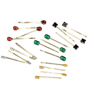 Gold Tone‎ Jeweled Bobbi Pins  Set of 10.